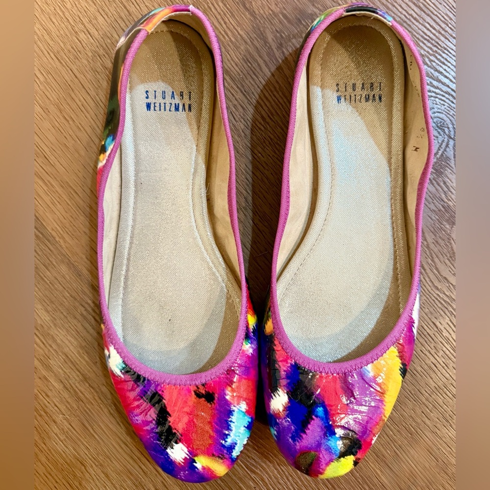 Stuart Weitzman Colorful Patterned Flats with Purple Trim